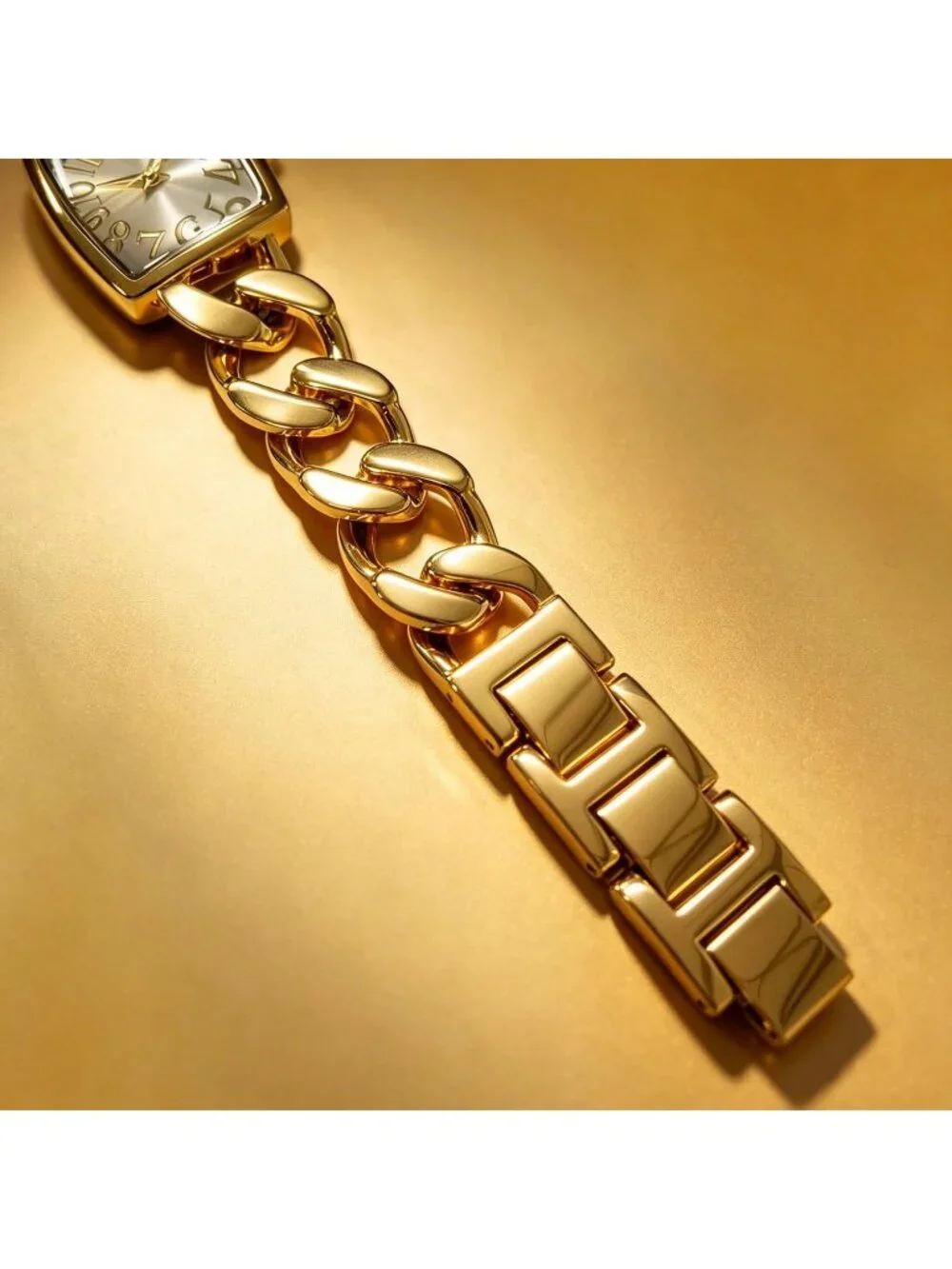 Women's Gold Silver Metal Chain Bracelet Small Wrist Square Face Analog Watch